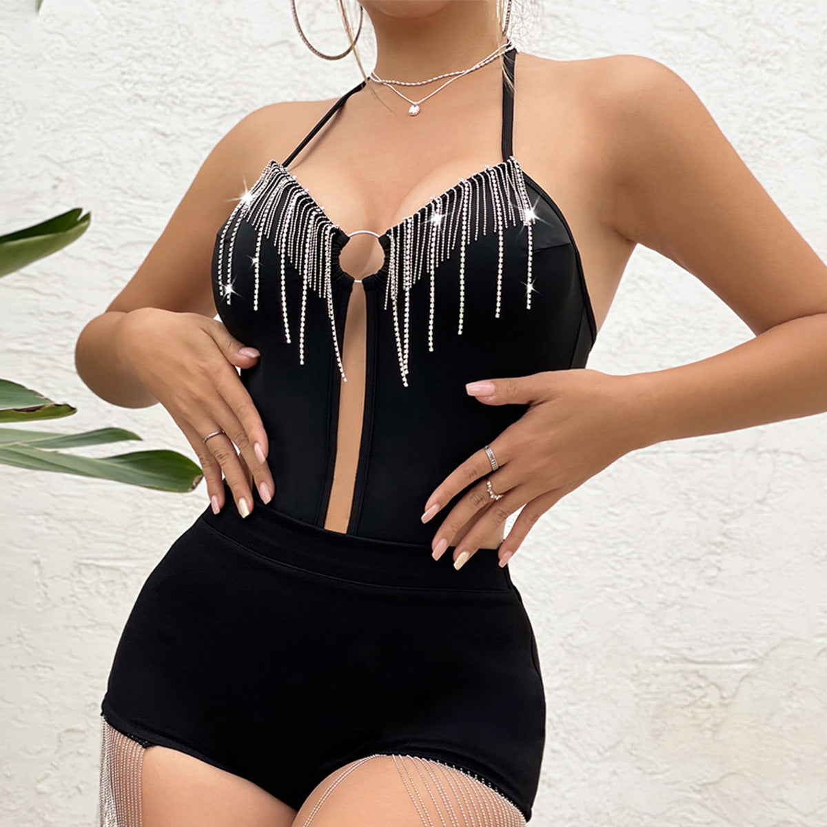 Halterneck Tassel Bodysuit