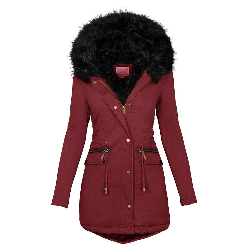 Women's Plush Hooded Parkas Winter Warm Thick Zip-up Jackets