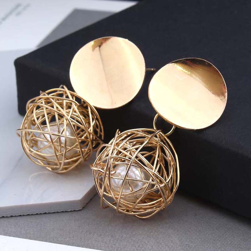 Simple Woven Ball Pearl Stud Earrings