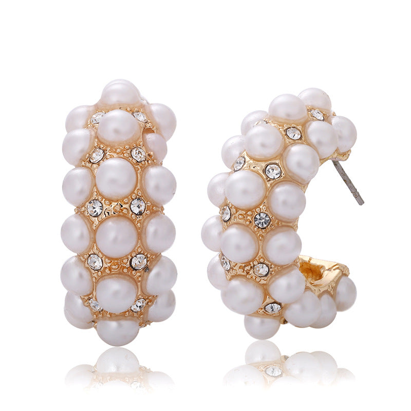 Fashion Diamond Pearl Stud Earrings