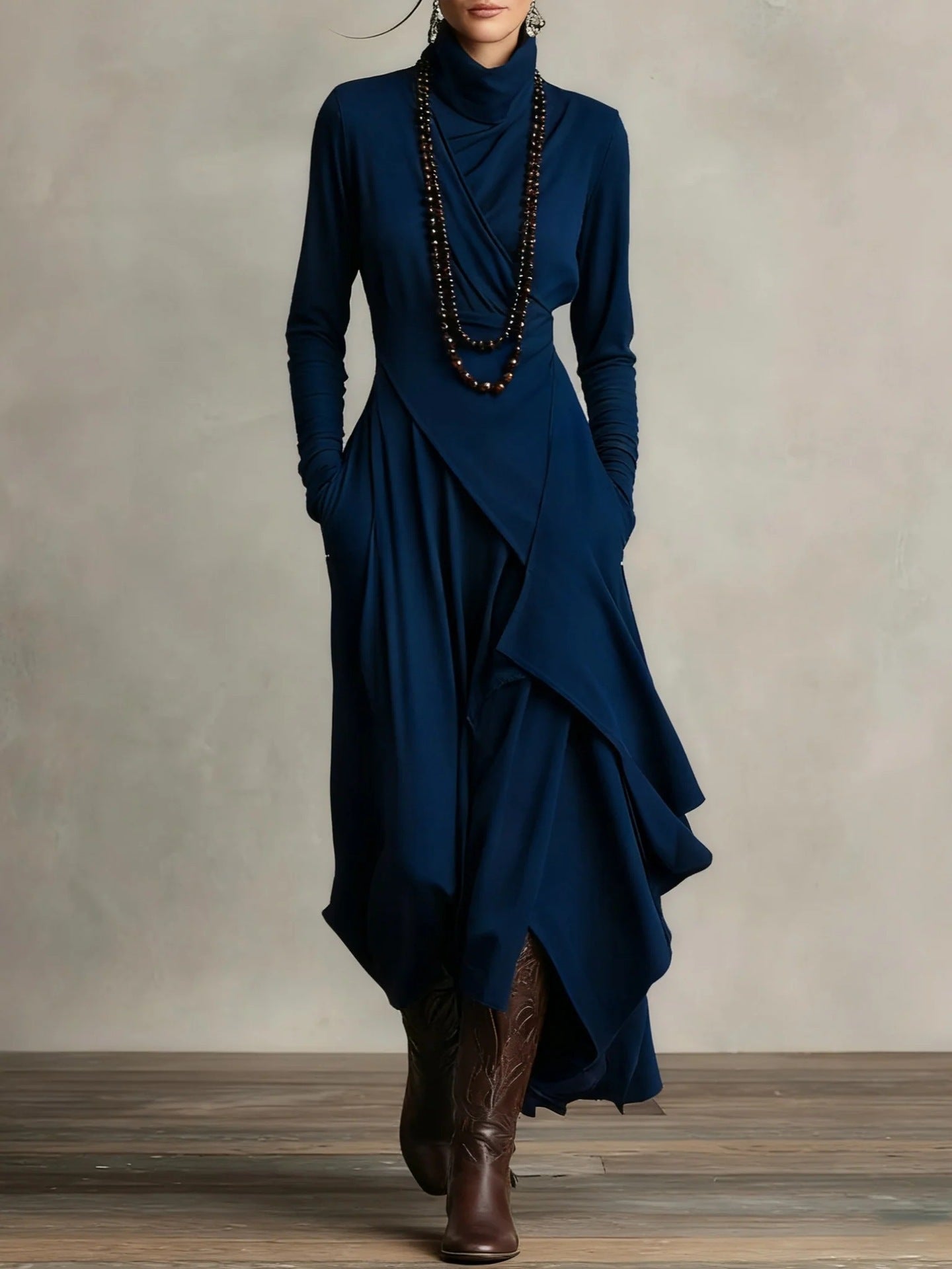 Long Sleeve Cross Wrap Maxi Dress