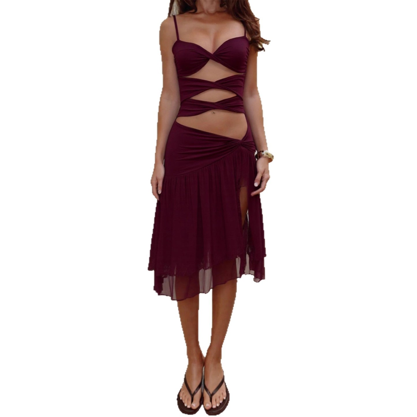 Womens Slim-fit Tube Top Hollow-out Off-shoulder Dress