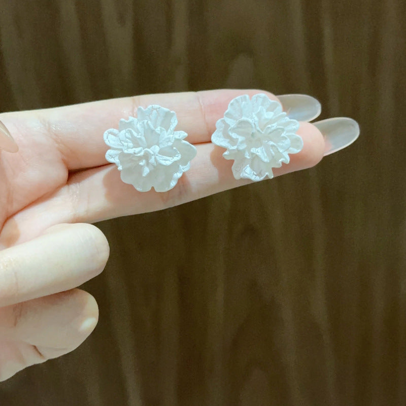 White Camellia Flower Earrings