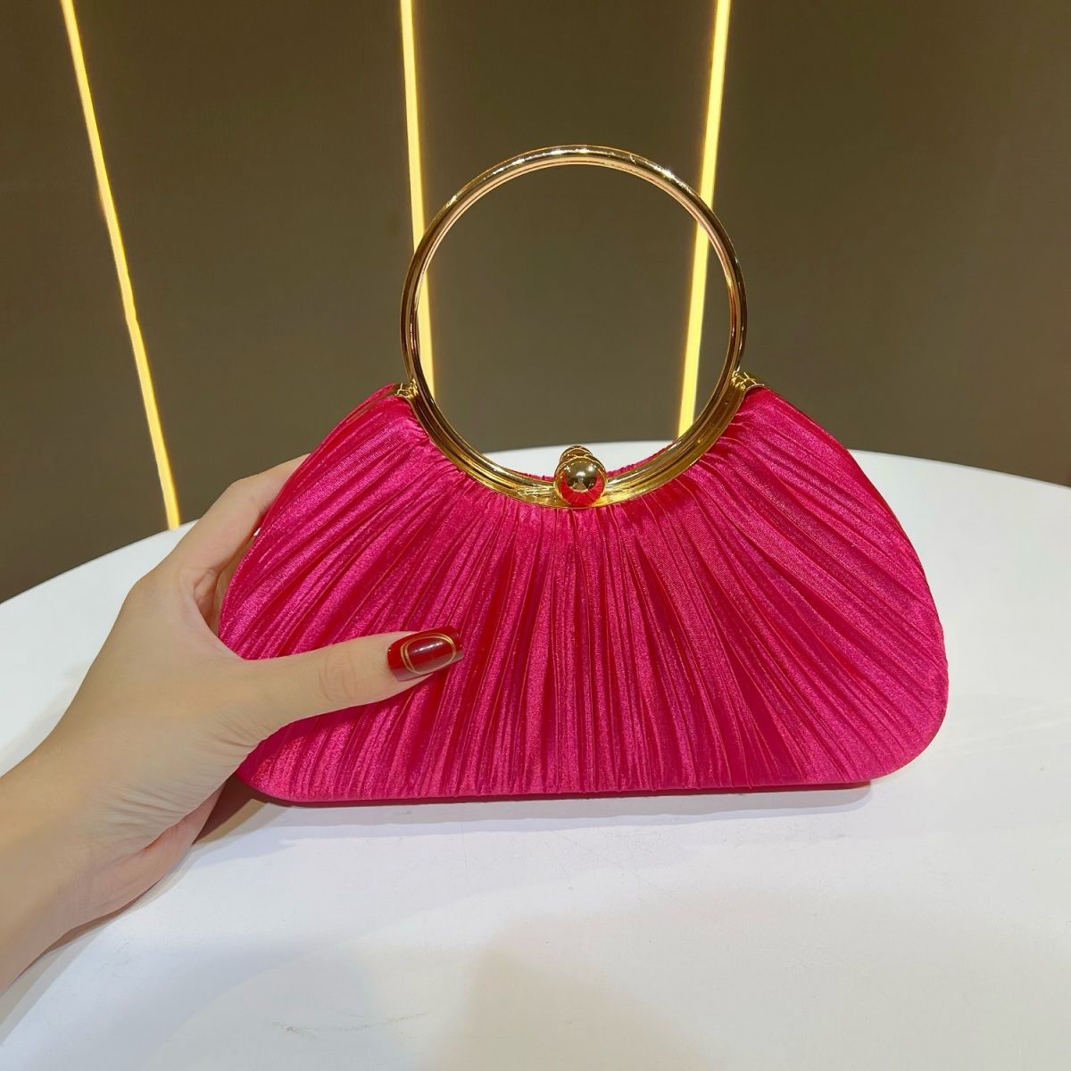 Satin Pleated Evening Clutch