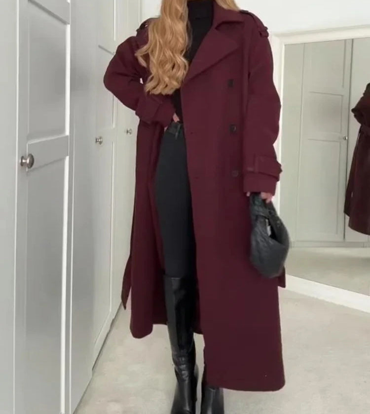 Fashion Lapel Woolen Coat With Belt
