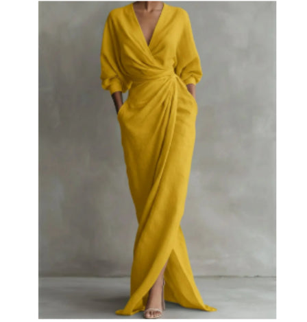 V Neck Waist Cinching Dress