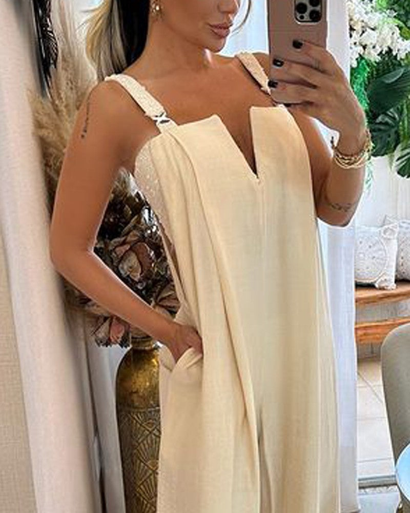 Solid Wide Leg Summer Jumpsuit