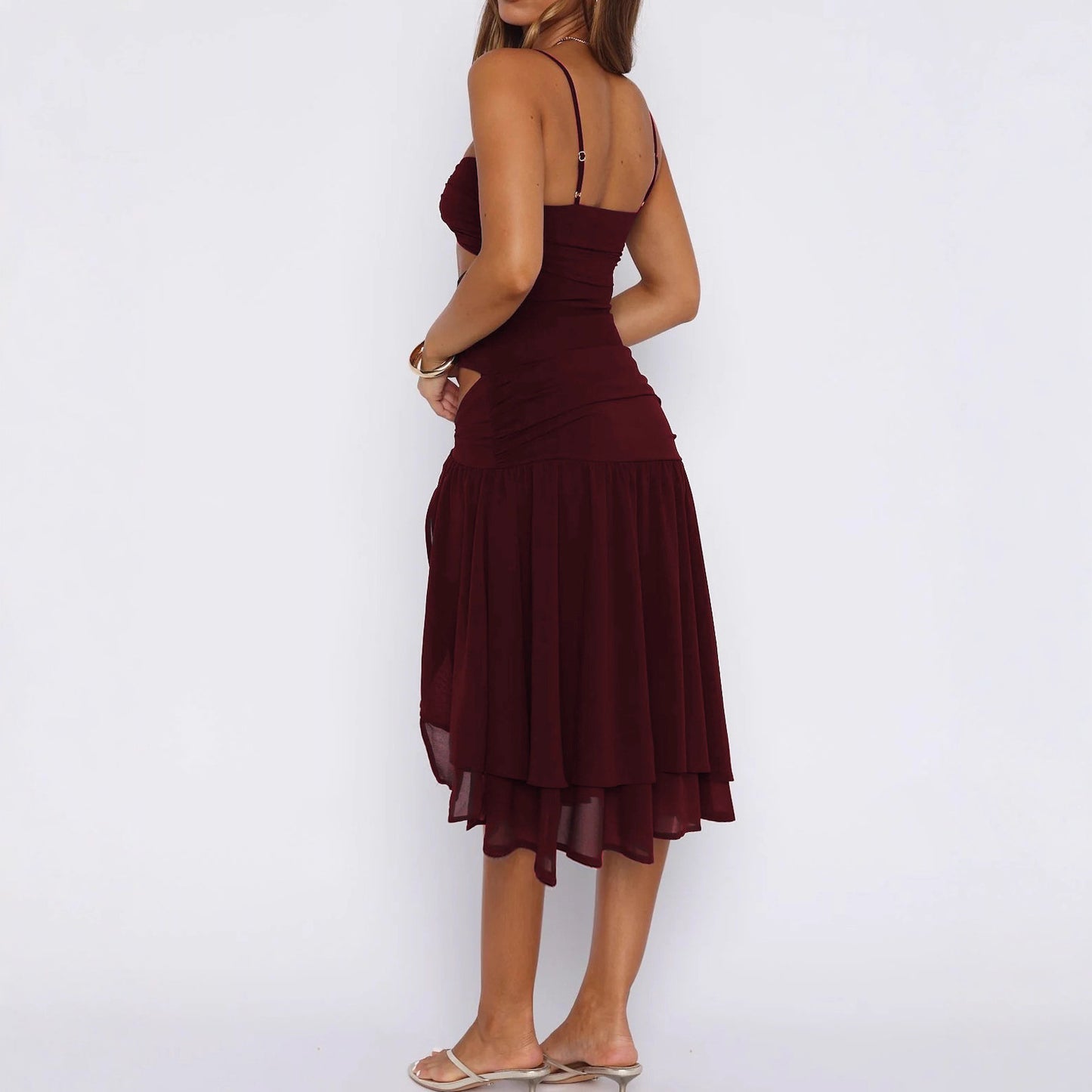 Womens Slim-fit Tube Top Hollow-out Off-shoulder Dress
