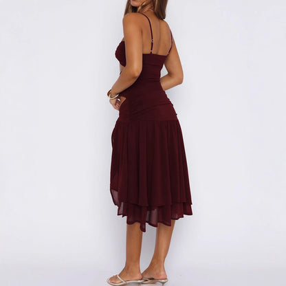 Womens Slim-fit Tube Top Hollow-out Off-shoulder Dress