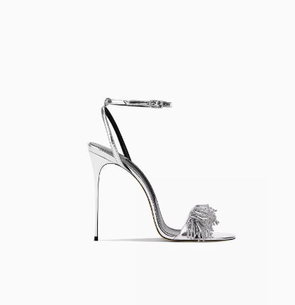 Black Strip Sandals Women's High Heels