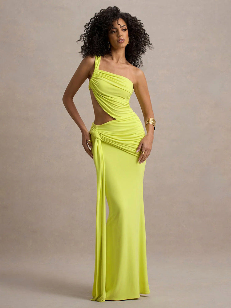 Asymmetric Pleated Maxi Dress