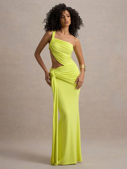 Asymmetric Pleated Maxi Dress