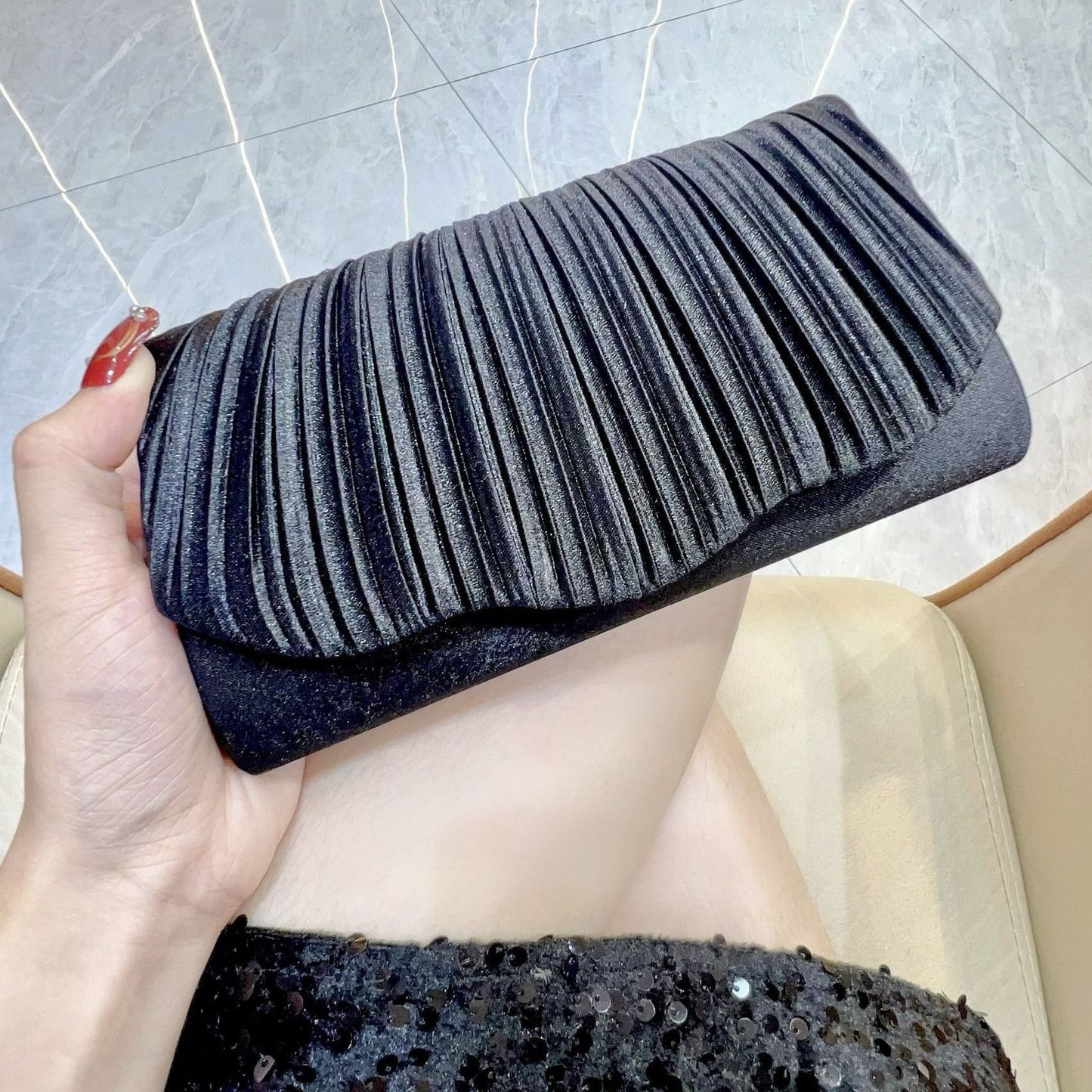 Satin Pleated Evening Clutch