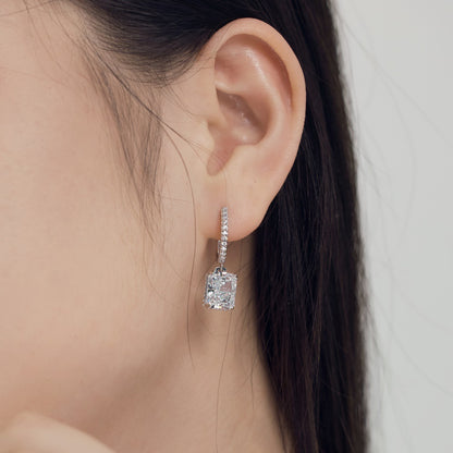 Rectangular Zircon Silver Earrings