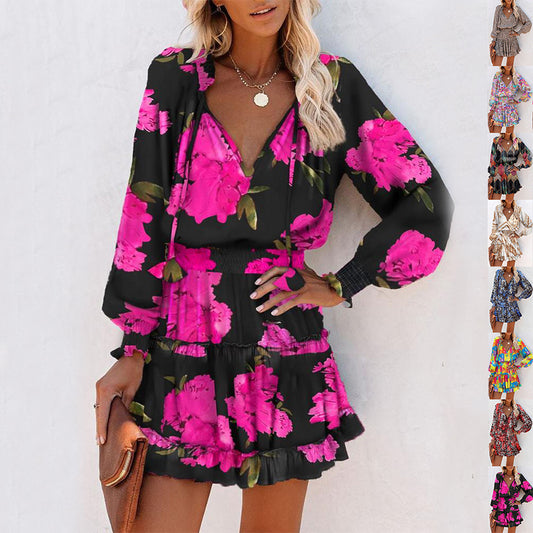 Flowers Print Long Sleeve Dress
