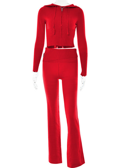 High Waist Long Sleeves Trousers Two-piece Set