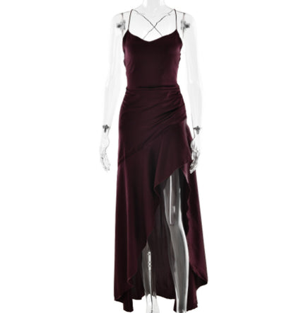 Women's Backless Ruffles Irregular Dress Summer Fashion