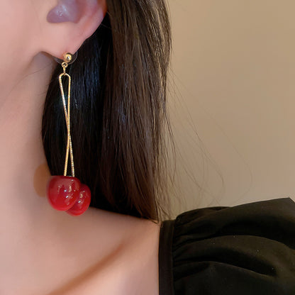 Sweet Red Acrylic Cherry Earrings