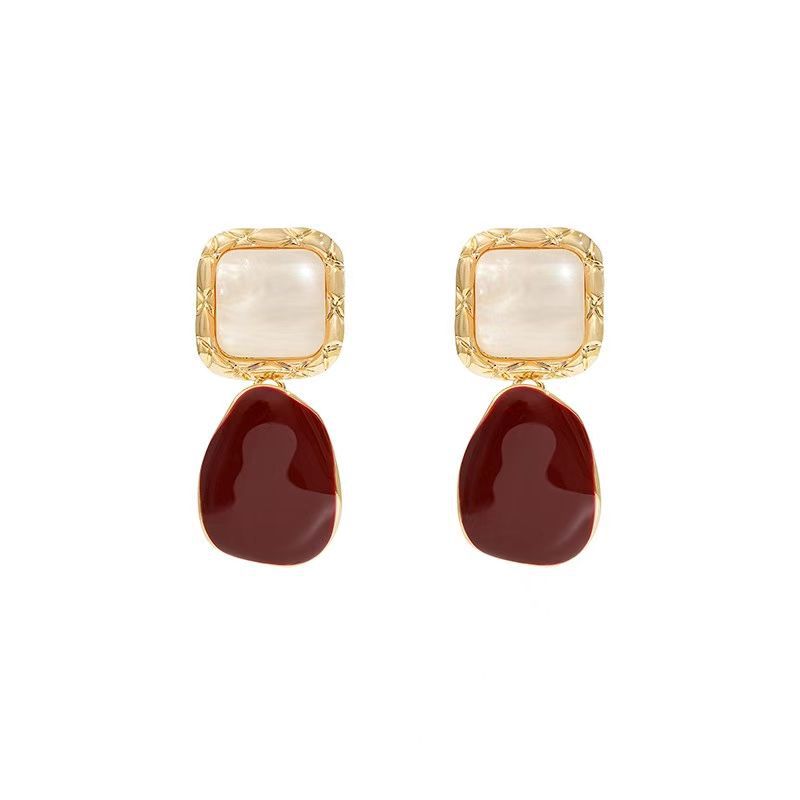 French Style Wine Red Earrings