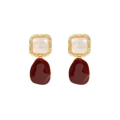 French Style Wine Red Earrings