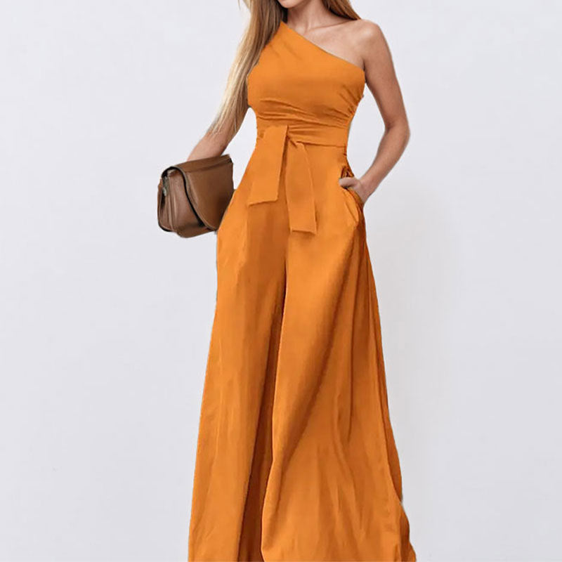Solid Color Straight-leg Pants Strapless Lace-up Jumpsuit