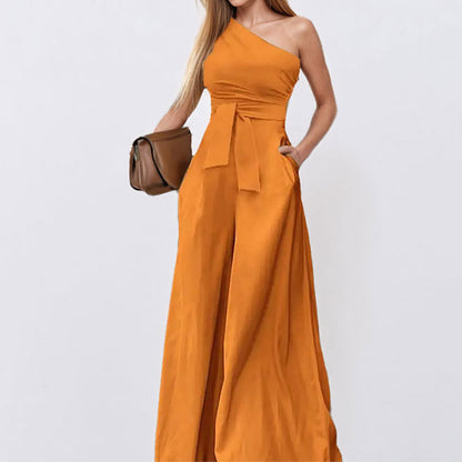 Solid Color Straight-leg Pants Strapless Lace-up Jumpsuit