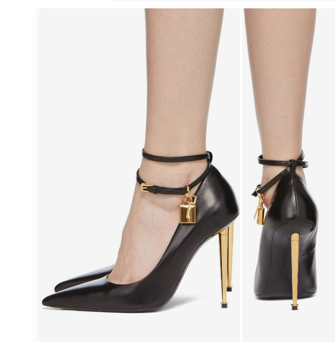 Padlock Gold Heel Pumps