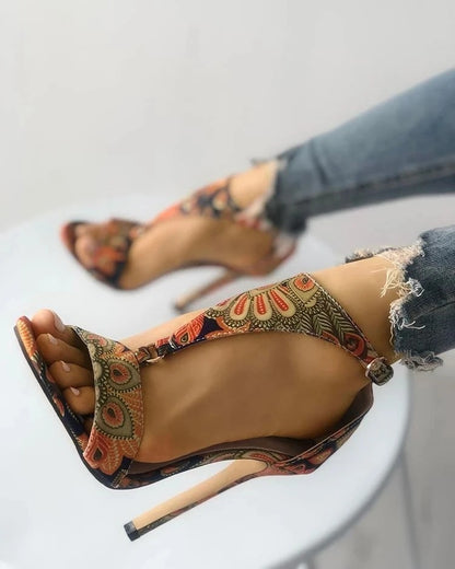 Printed Stiletto Heel Sandals