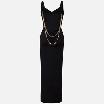 Sleeveless Backless Chain Maxi Dress