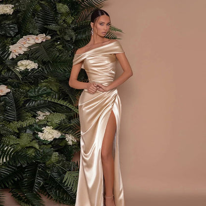 Elegant Off Shoulder Satin Gown