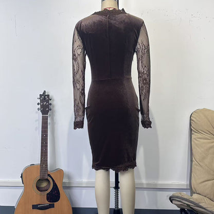 Women's Solid Color Sexy Lace Trim Bodycon Midi Dress