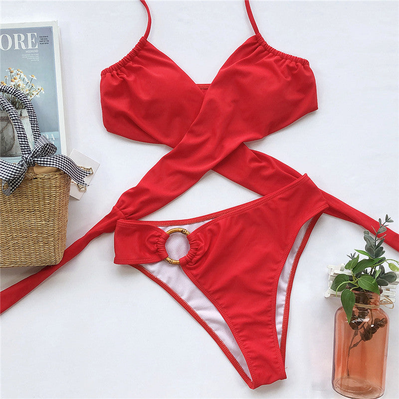 Lace-up Split Leopard Bikini