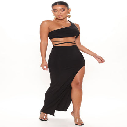Off-Shoulder Slit Dress Suit