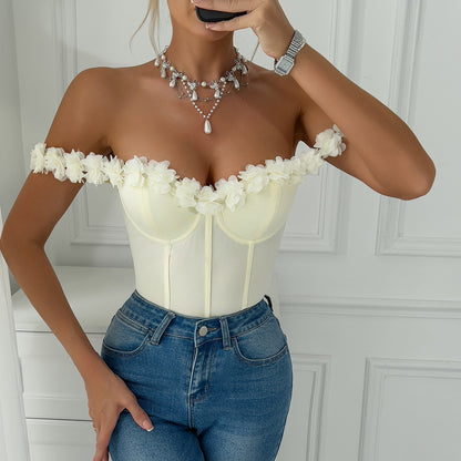 Three-dimensional Floral Off-shoulder Jumpsuit