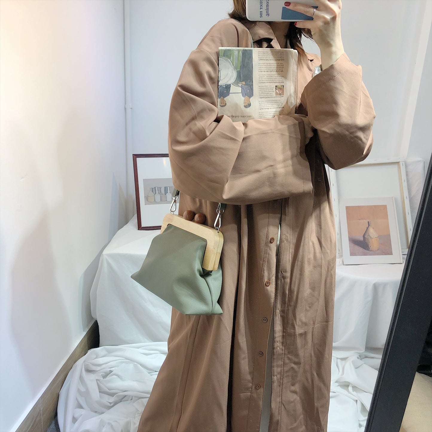 Leather Wooden Clip Clutch