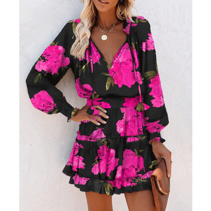 Flowers Print Long Sleeve Dress