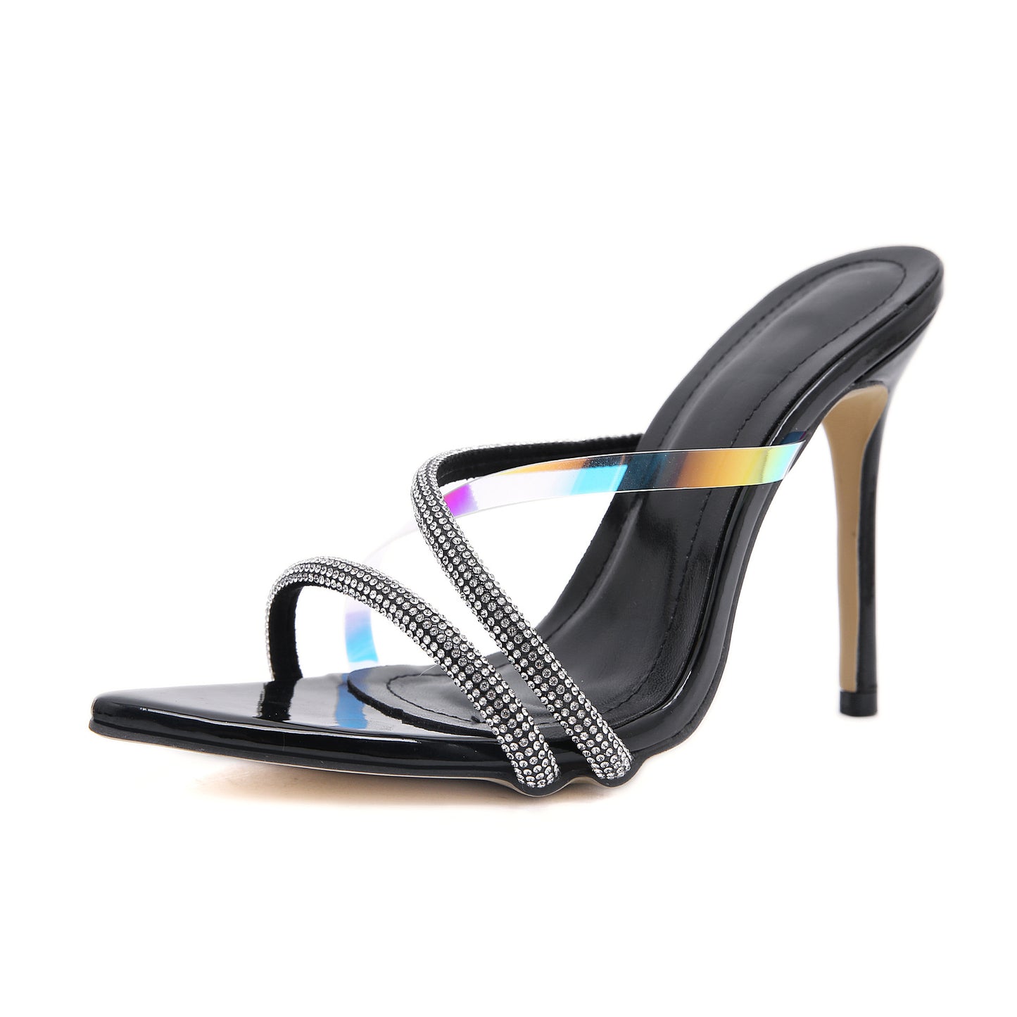Pointed Rhinestone Heel Sandals