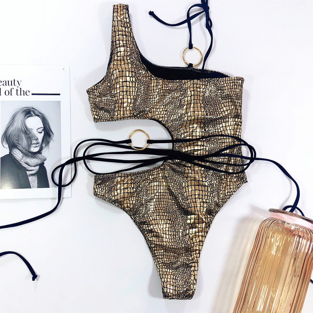 One-Shoulder Snake Bikini