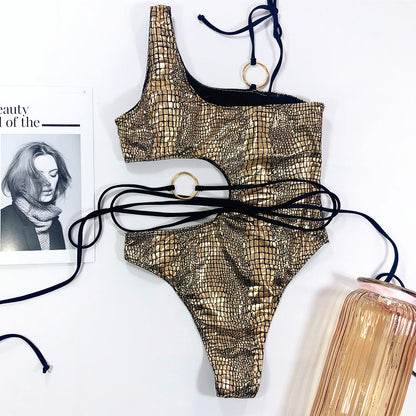 One-Shoulder Snake Bikini