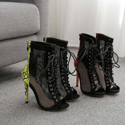 Net Sandals Stiletto Heels