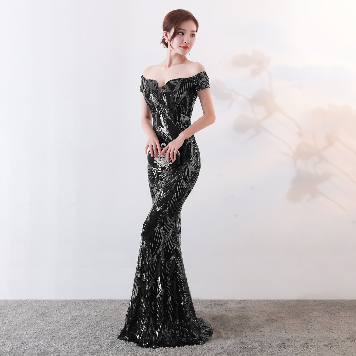 Fishtail Sequined Evening Dress
