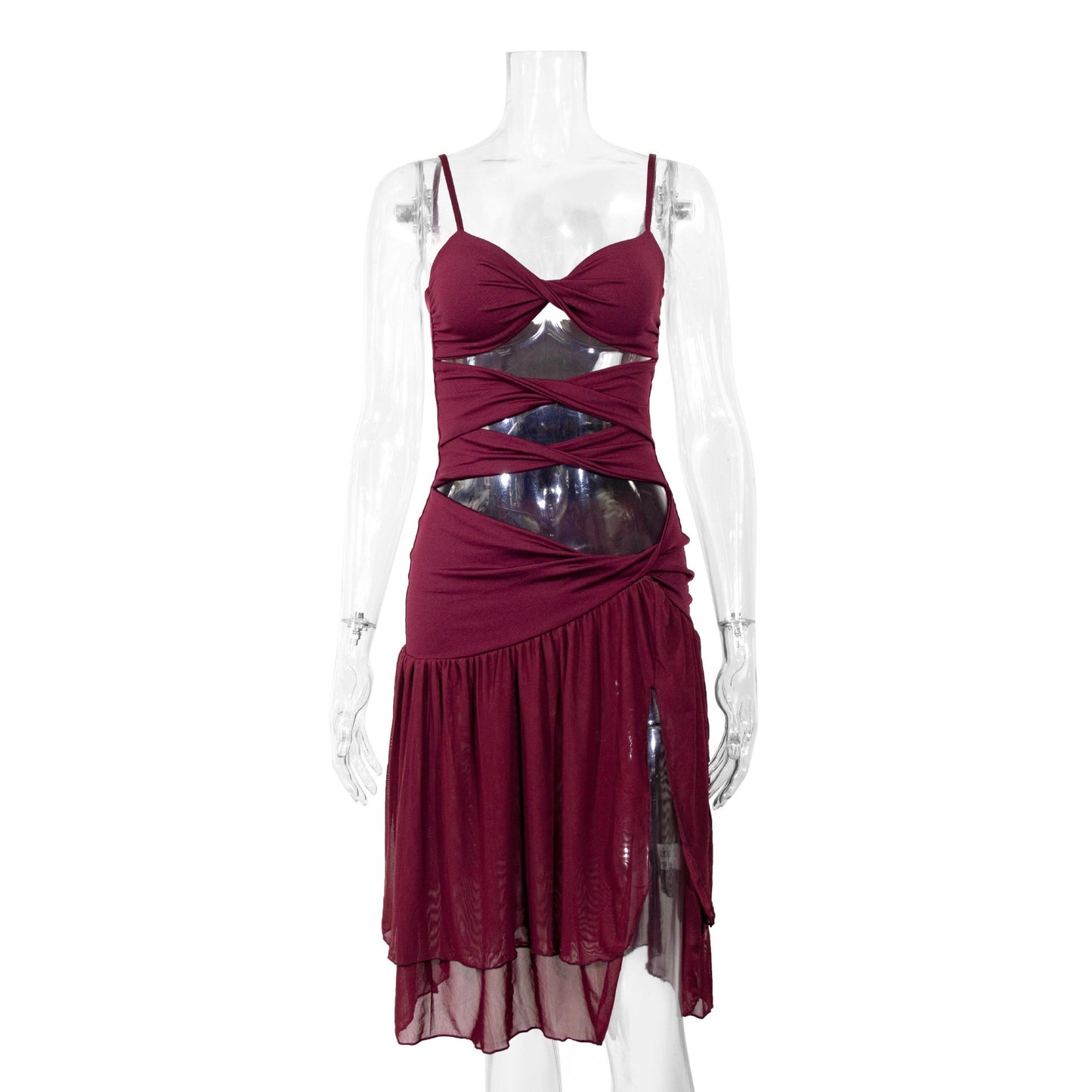 Womens Slim-fit Tube Top Hollow-out Off-shoulder Dress
