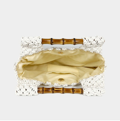 Handwoven Bamboo Handle Square Bag