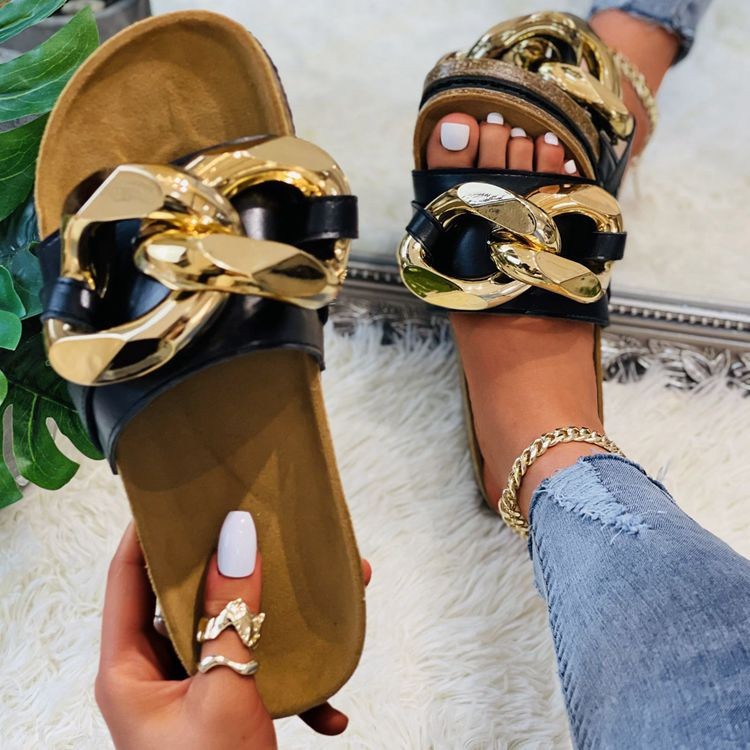 Women Beach Flat Chain Sandals