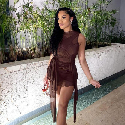 Mesh Ribbon Bodycon Dress