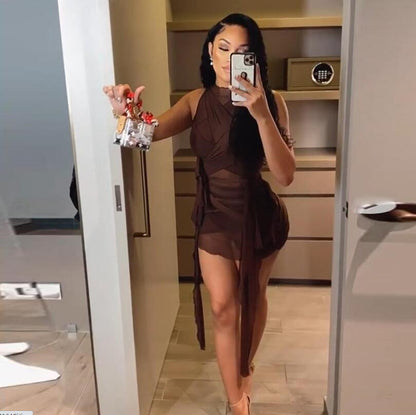 Mesh Ribbon Bodycon Dress