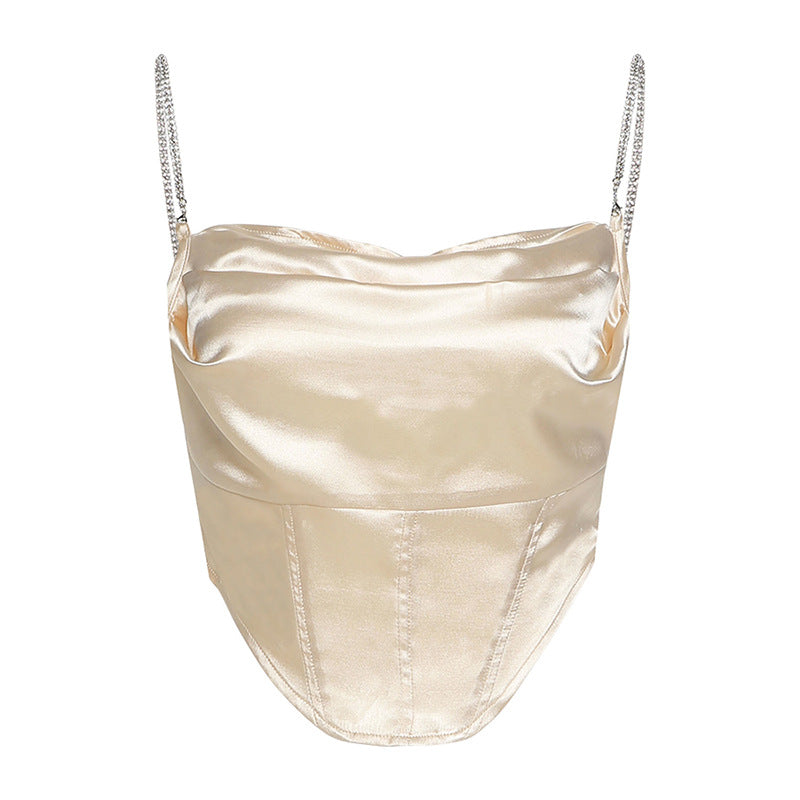 Solid Color Pleated Diamond Slim Camisole