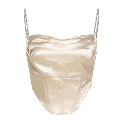 Solid Color Pleated Diamond Slim Camisole