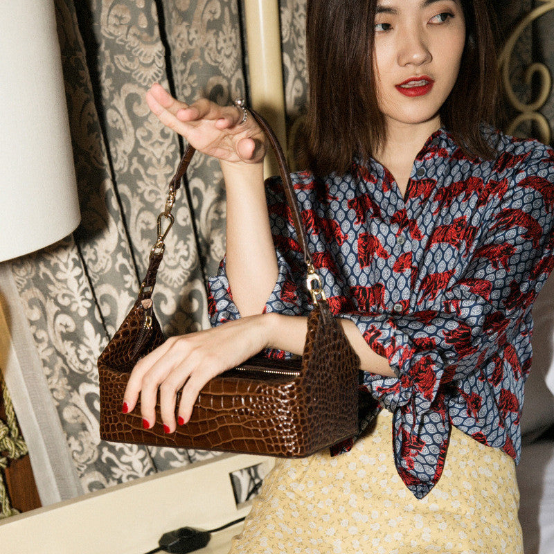Square Box Bag Crocodile Pattern Retro One-shoulder Portable Messenger Bag