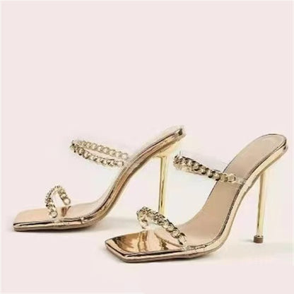 Chain Square Toe Heels